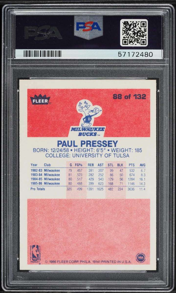 1986 Fleer Basketball Paul Pressey #88 PSA 10 GEM MINT