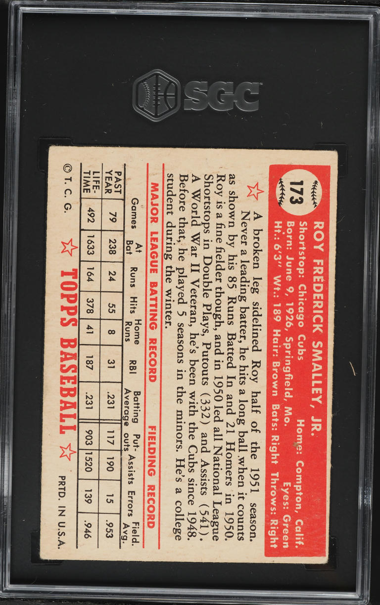 1952 Topps Roy Smalley #173 SGC 3 VG
