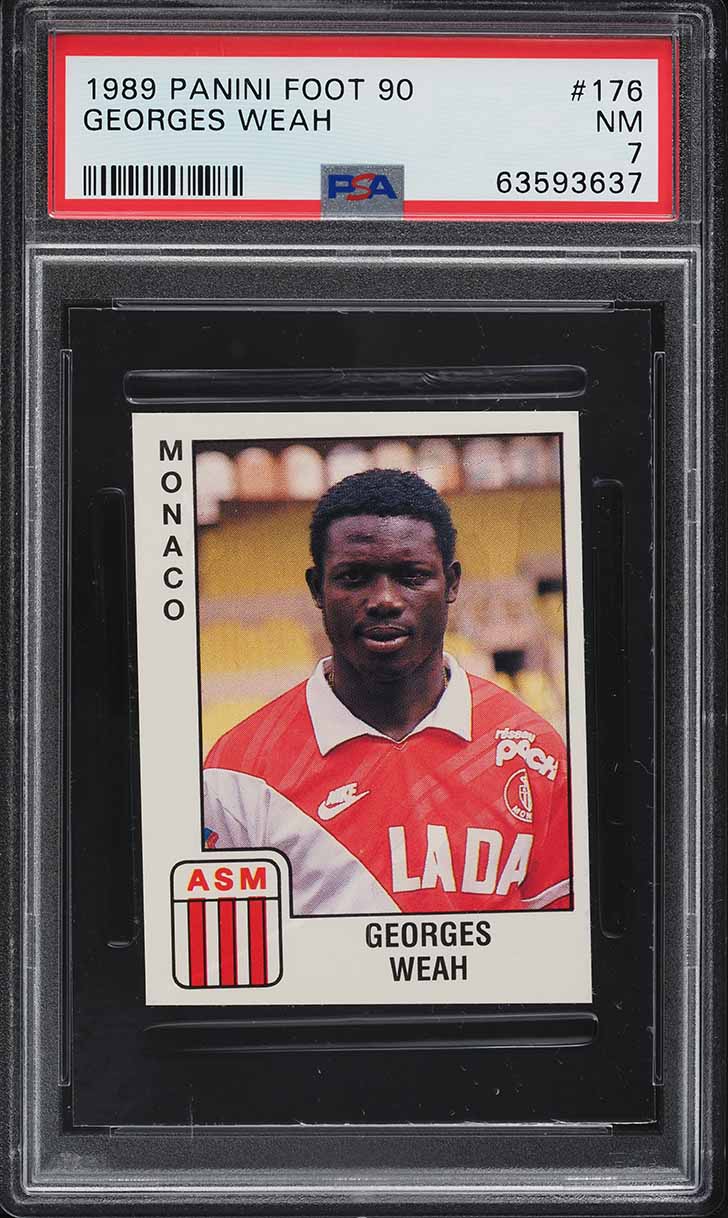 1989 Panini Foot '90 Georges Weah ROOKIE #176 PSA 7 NRMT - Photo 1