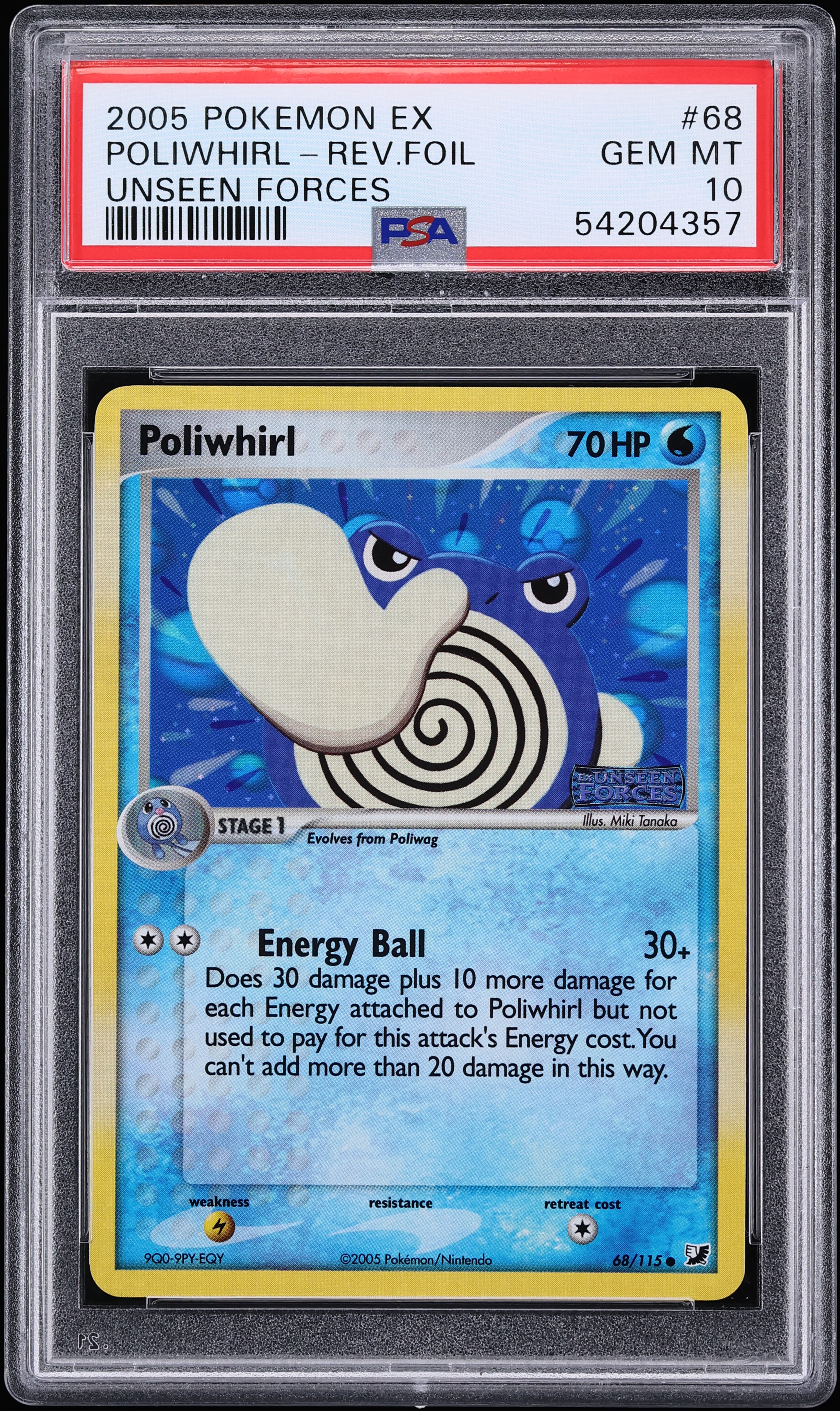 2005 Pokemon EX Unseen Forces Reverse Holo Poliwhirl #68 PSA 10 GEM MINT
