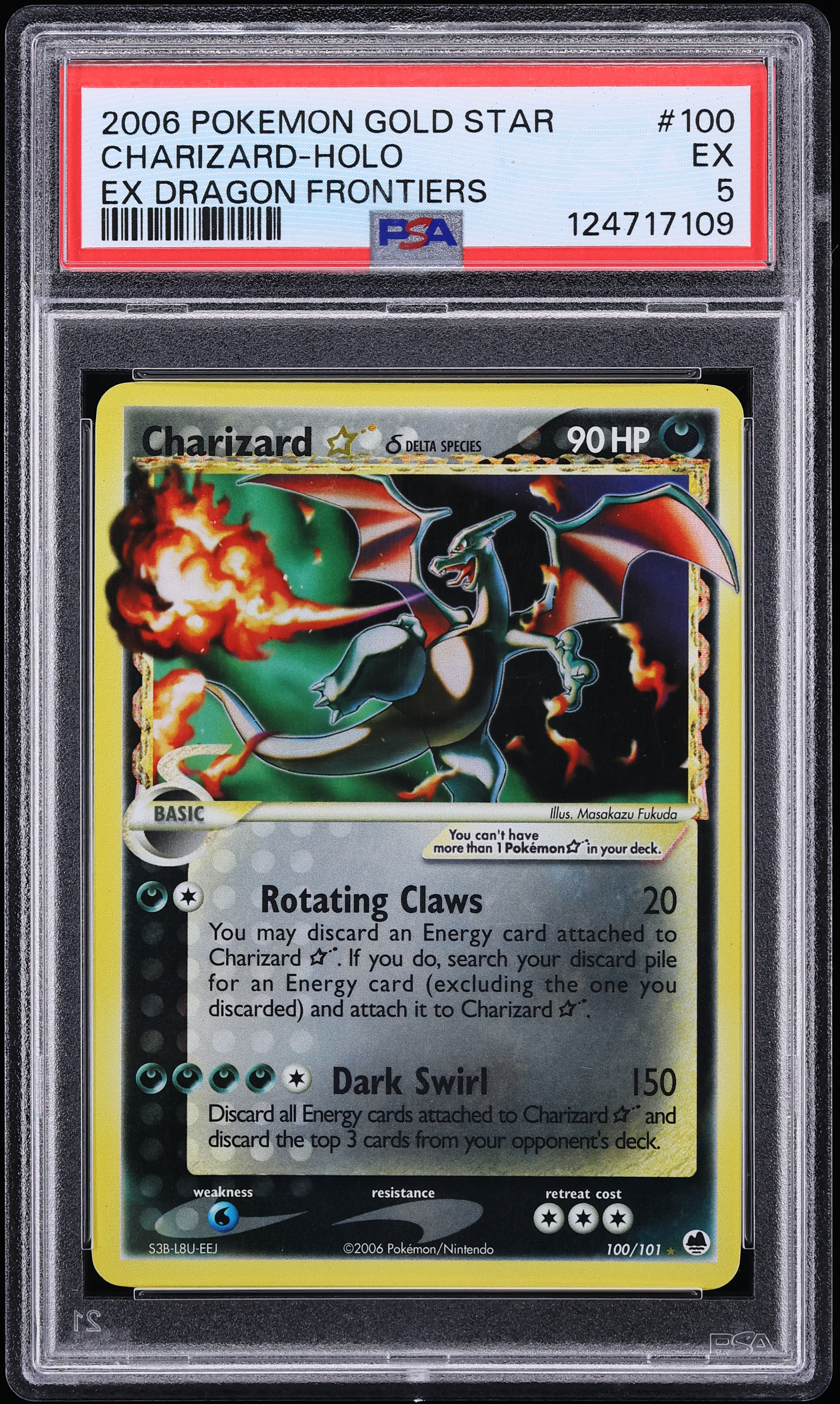 2006 Pokemon EX Dragon Frontiers Holo Charizard Gold Star #100 PSA 5 EX