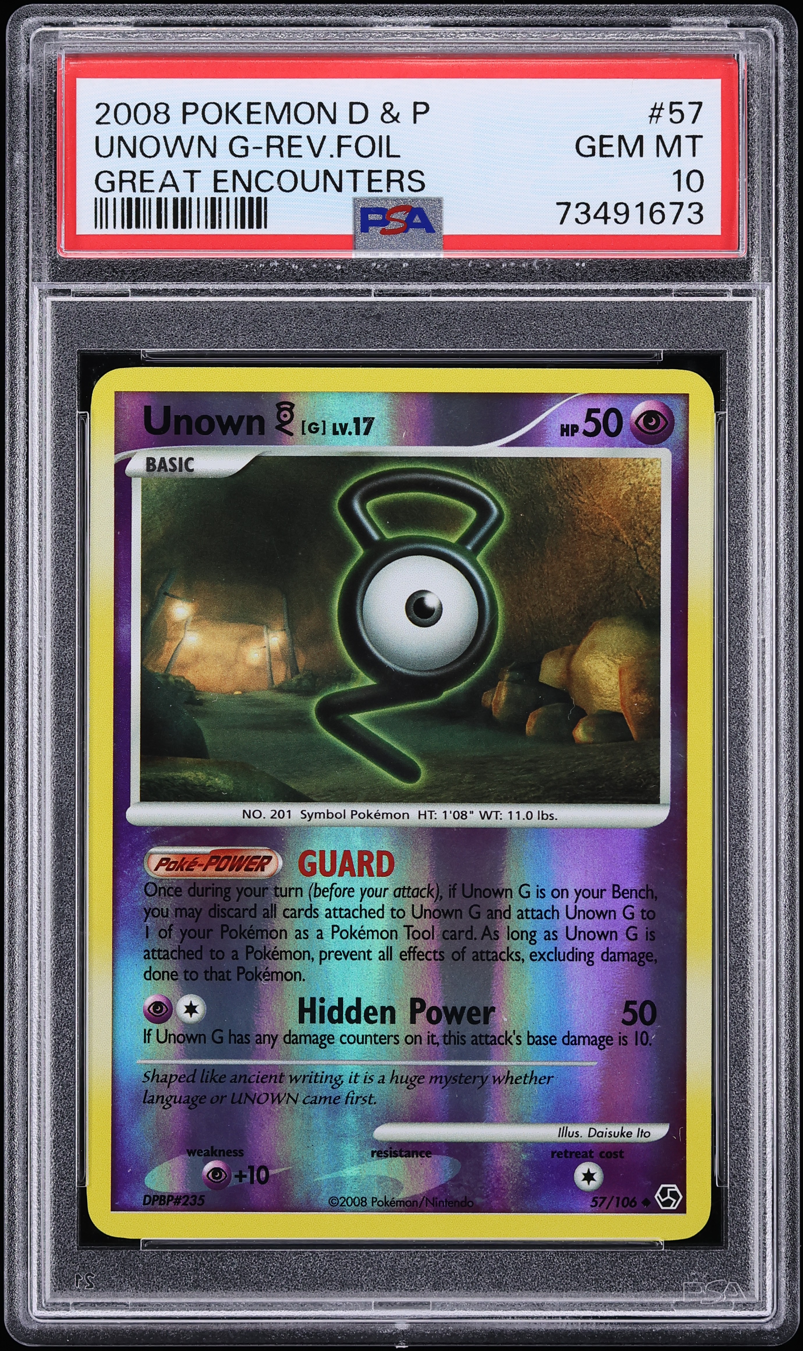 2008 Pokemon Diamond & Pearl Great Encounters Reverse Holo Unown G #57 PSA 10 GEM MINT