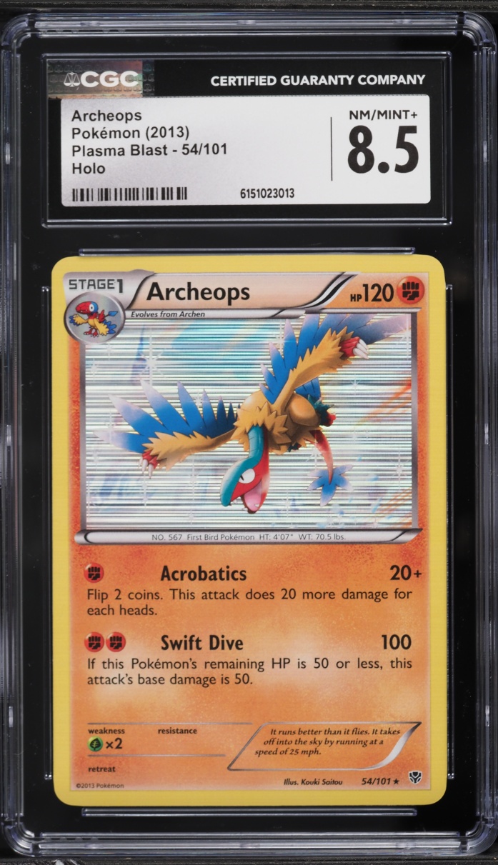 2013 Pokemon Black & White Plasma Blast Holo Archeops #54 CGC 8.5 NM-MT+