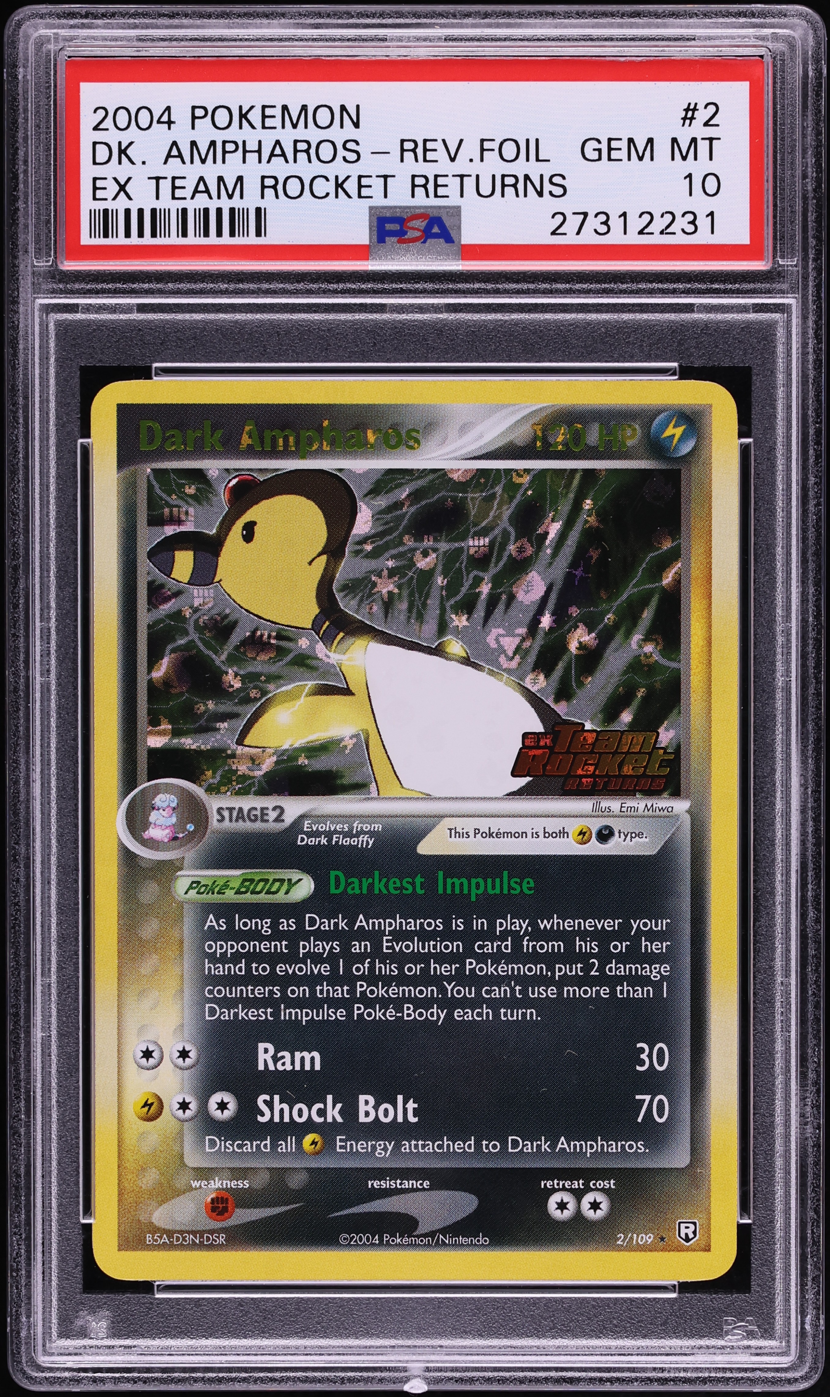 2004 Pokemon EX Team Rocket Returns Reverse Holo Dark Ampharos #2 PSA 10 GEM MINT