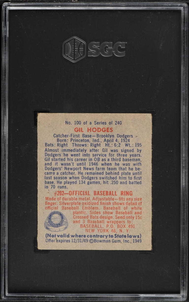 1949 Bowman Gil Hodges ROOKIE #100 SGC 4 VGEX