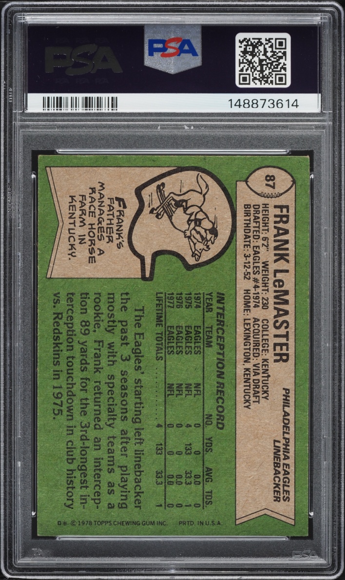 1978 Topps Football Frank Lemaster #87 PSA 4 VGEX