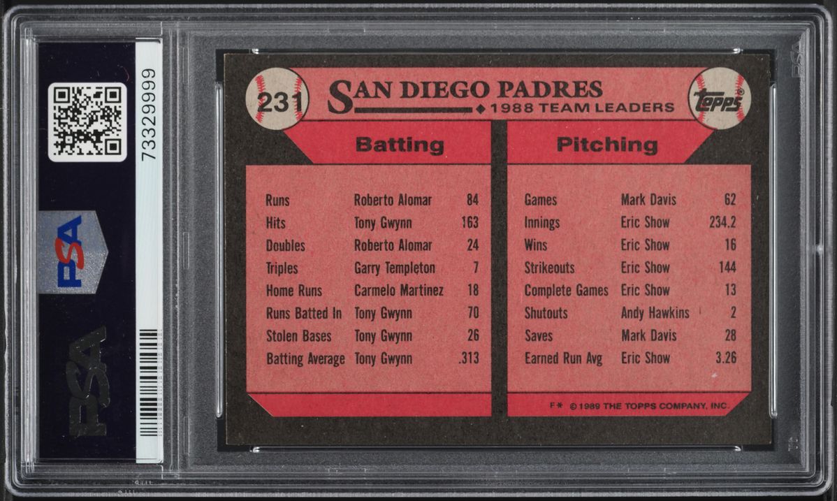 1989 Topps Roberto Alomar PADRES LEADERS #231 PSA 9 MINT