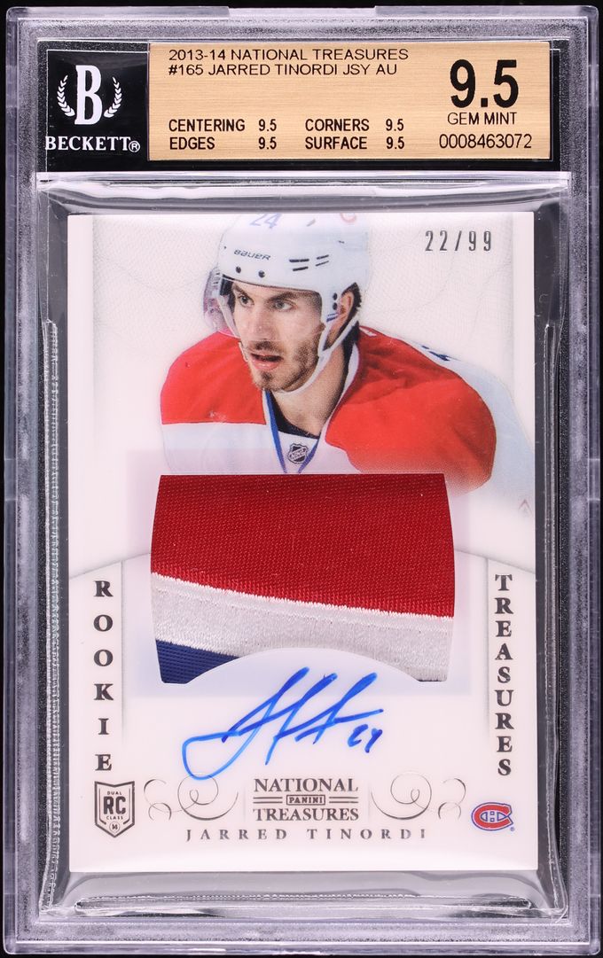2013 National Treasures Jarred Tinordi ROOKIE PATCH AUTO /99 #165 BGS 9.5 GEM MINT