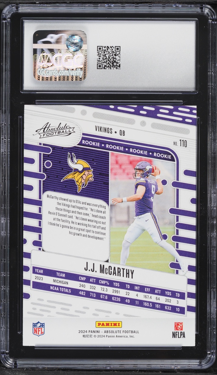 2024 Absolute J.J. McCarthy ROOKIE #110 CGC 9.5 MINT+