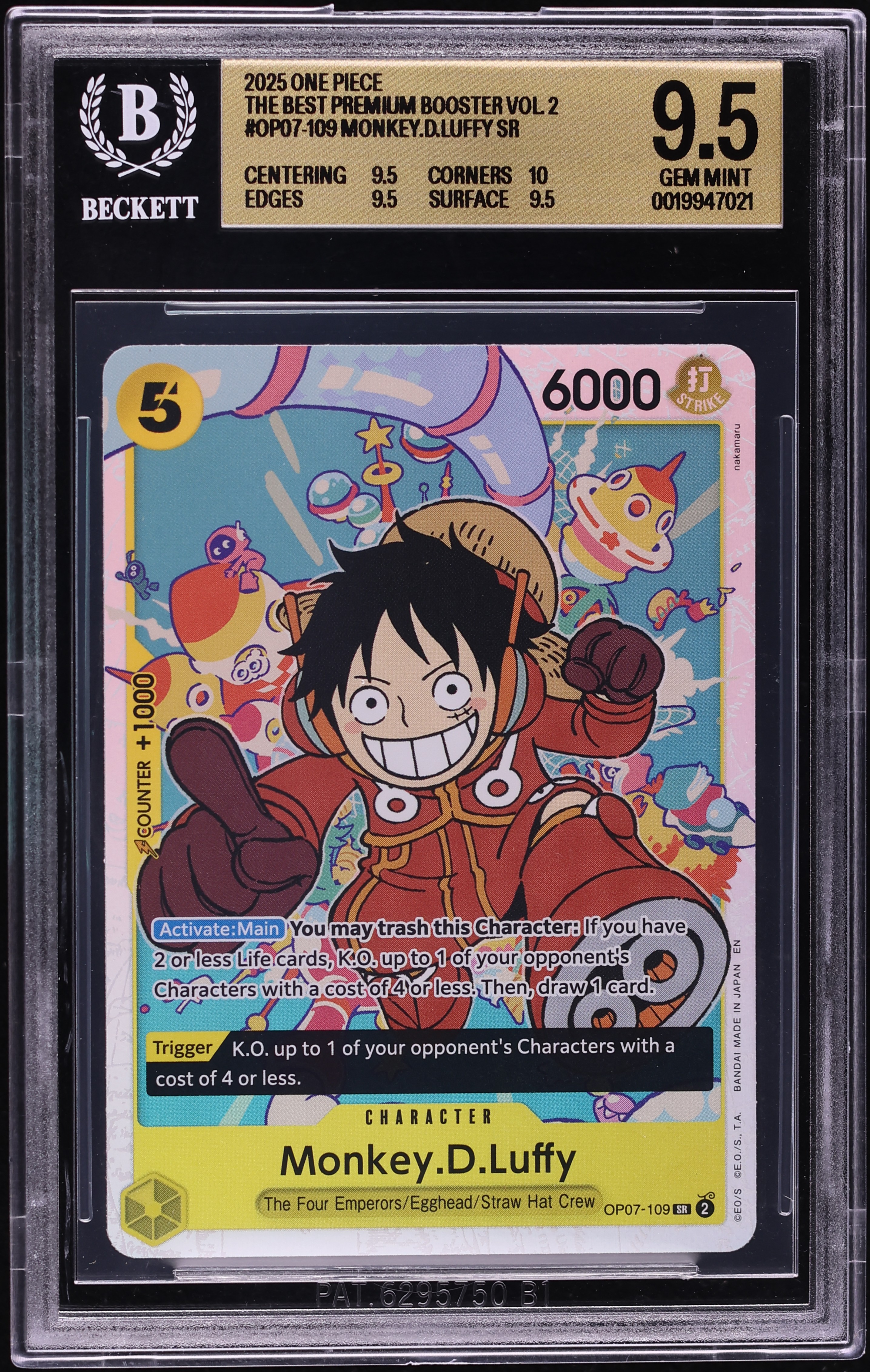 2025 One Piece Premium Booster Best Vol.2 SR Monkey. D. Luffy #OP07-109 BGS 9.5 GEM MINT