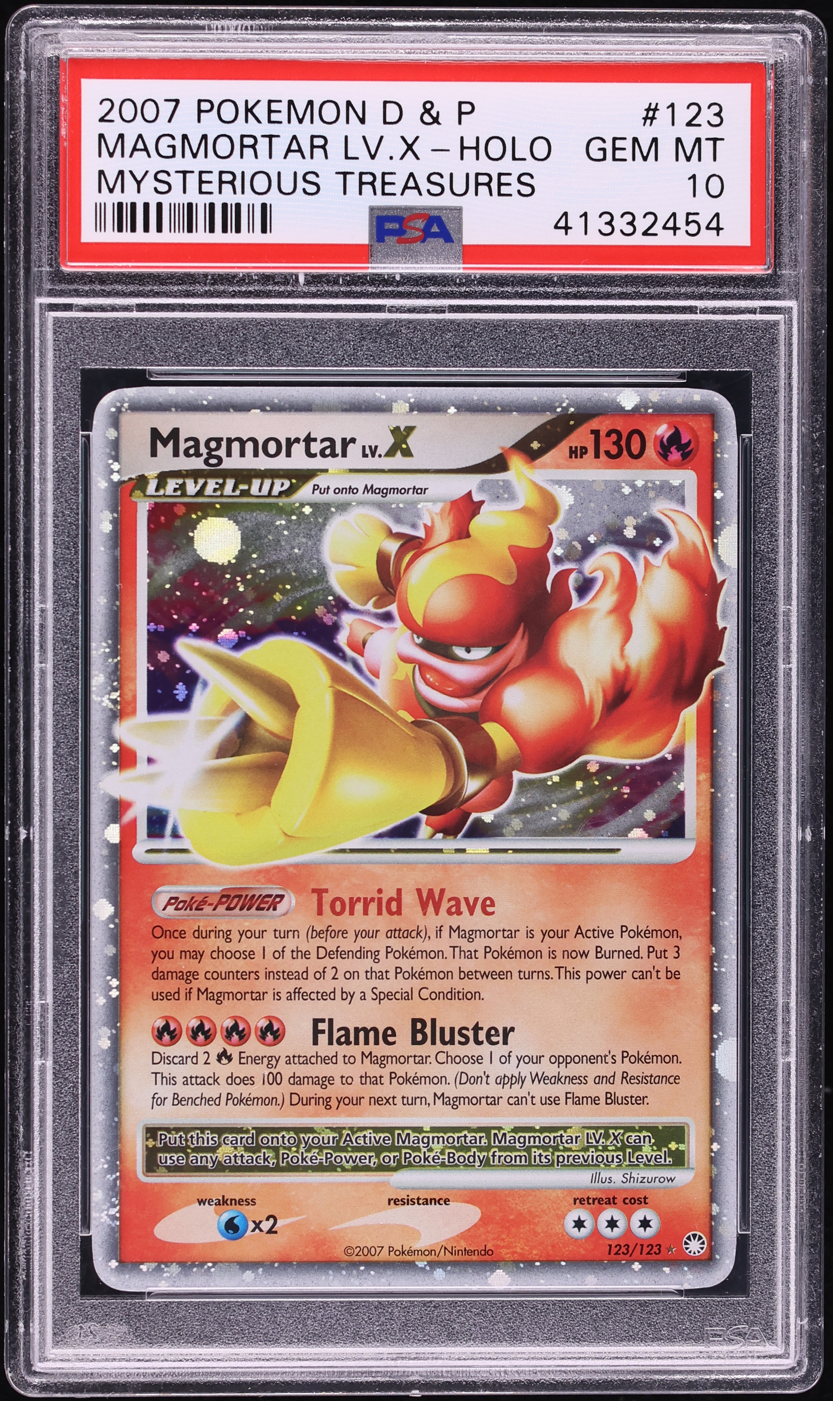 2007 Pokemon Diamond & Pearl Mysterious Treasures Holo Magmortar LV.X #123 PSA 10 GEM MINT