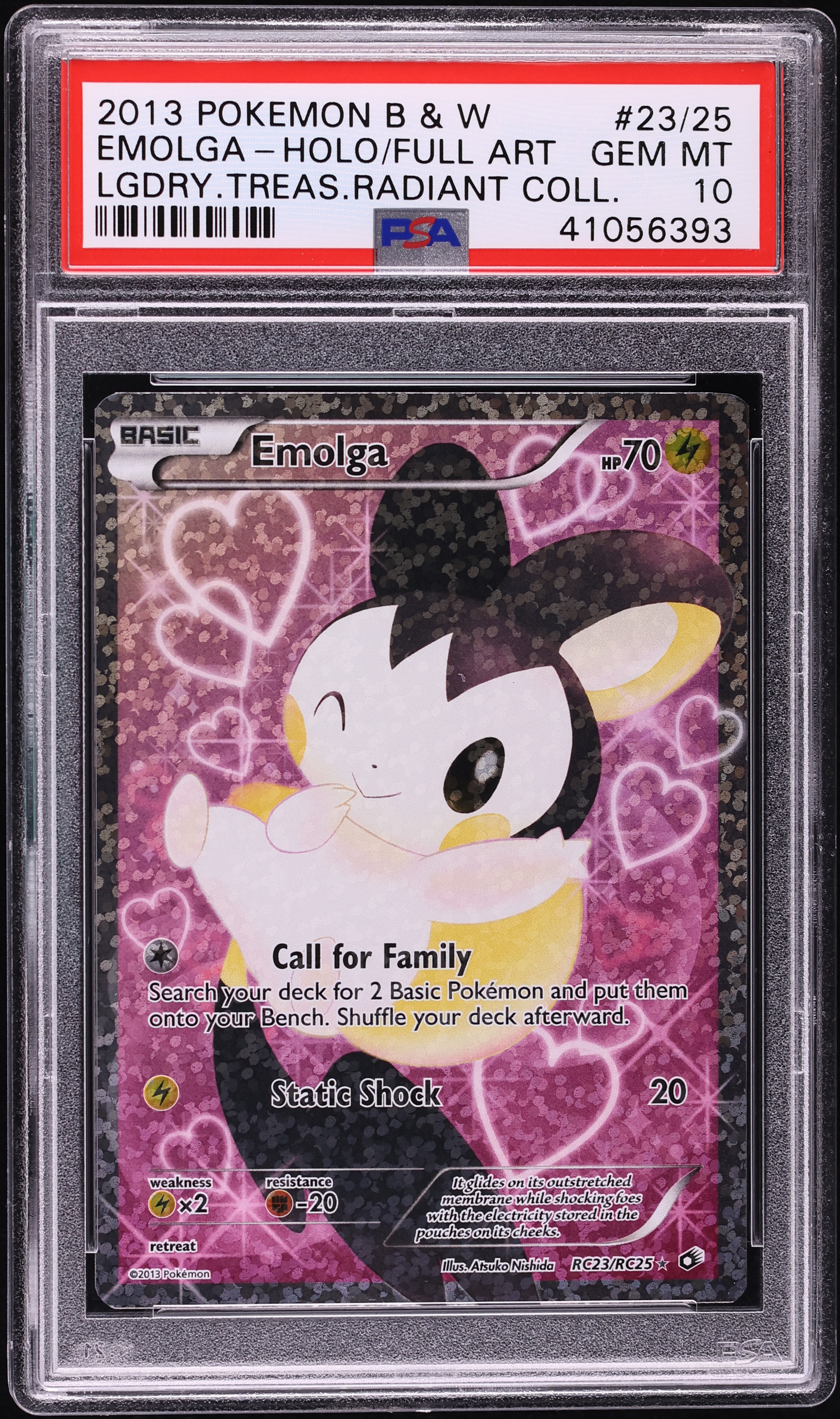 2013 Pokemon Black & White Legendary Treasures Radiant Collection Full Art Emolga #RC23 PSA 10