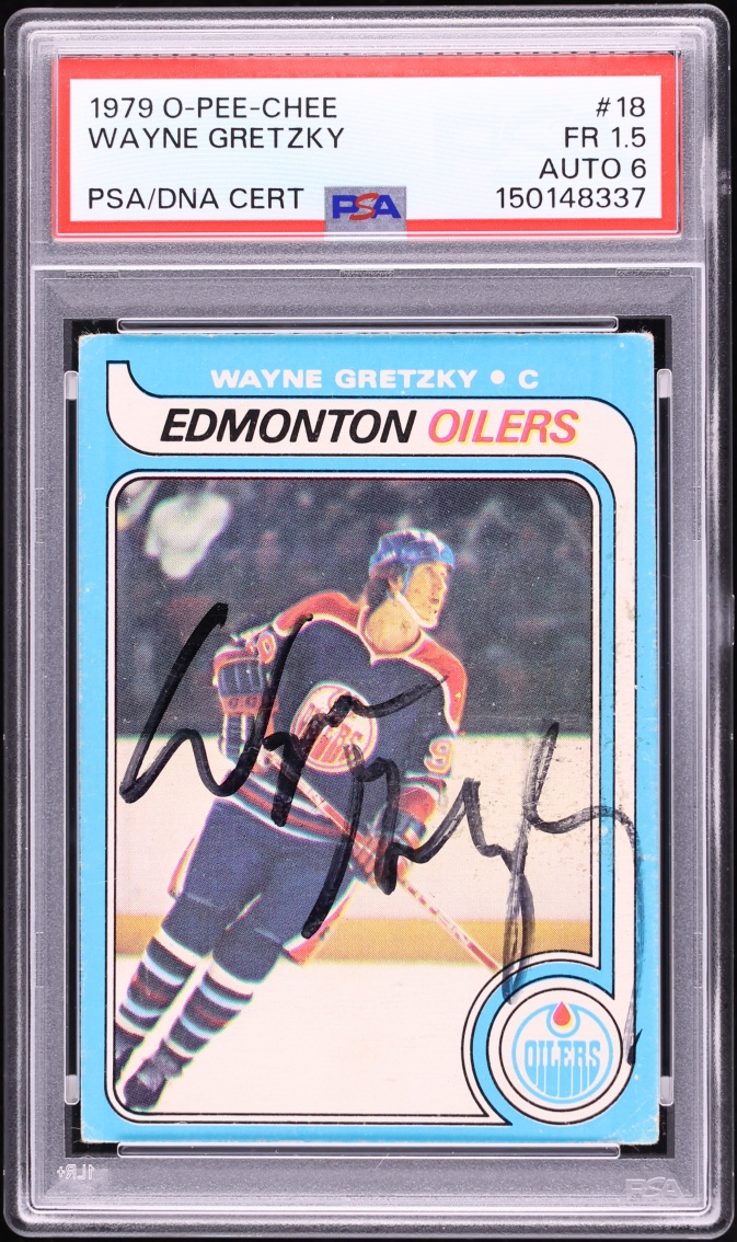 1979 O-Pee-Chee Hockey Wayne Gretzky ROOKIE AUTO DNA 6 #18 PSA 1.5 FR