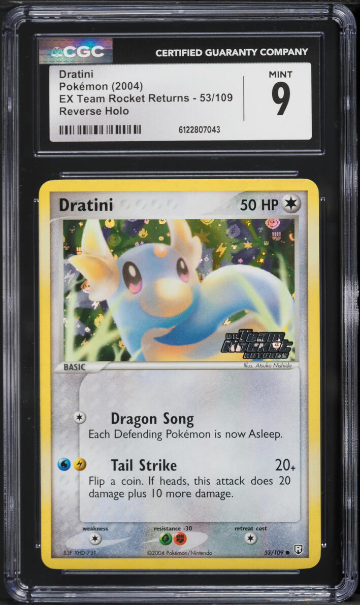 2004 Pokemon EX Team Rocket Returns Reverse Holo Dratini #53 CGC 9 MINT