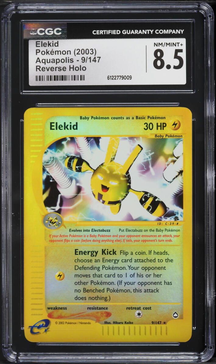 2003 Pokemon Aquapolis Reverse Holo Elekid #9 CGC 8.5 NM-MT+