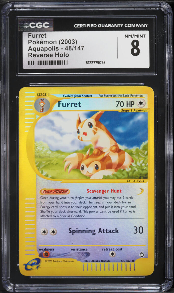 2003 Pokemon Aquapolis Reverse Holo Furret #48 CGC 8 NM-MT