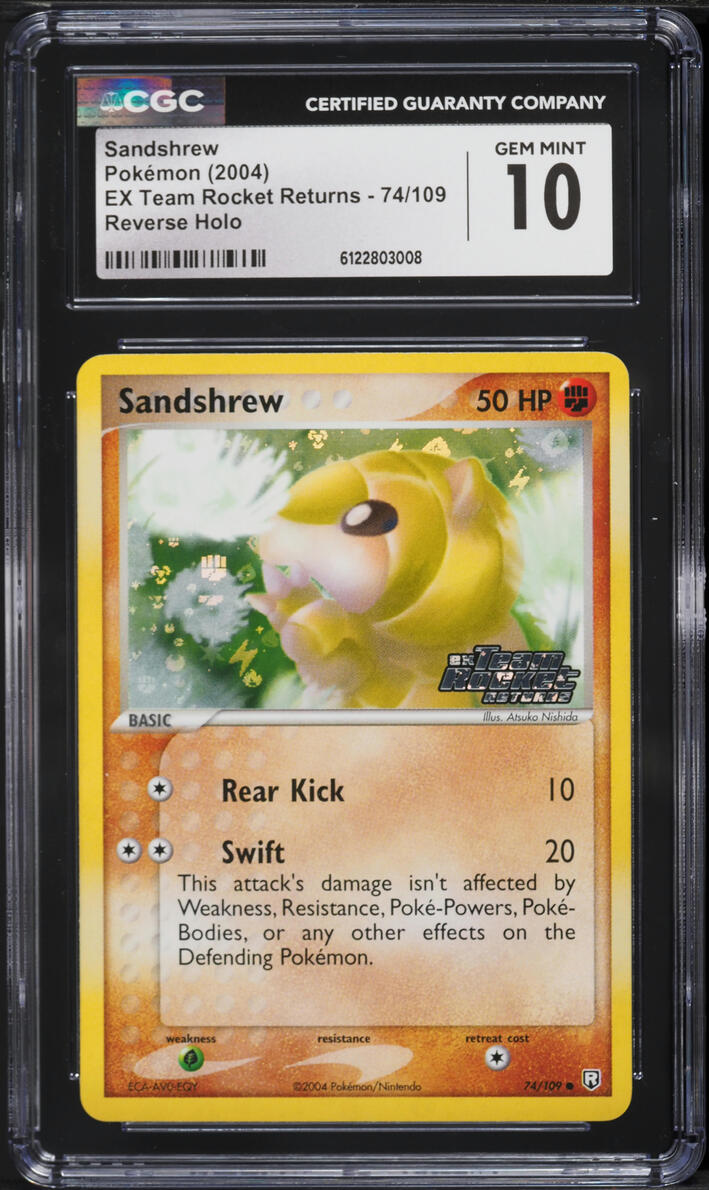 2004 Pokemon EX Team Rocket Returns Reverse Holo Sandshrew #74 CGC 10 GEM MINT