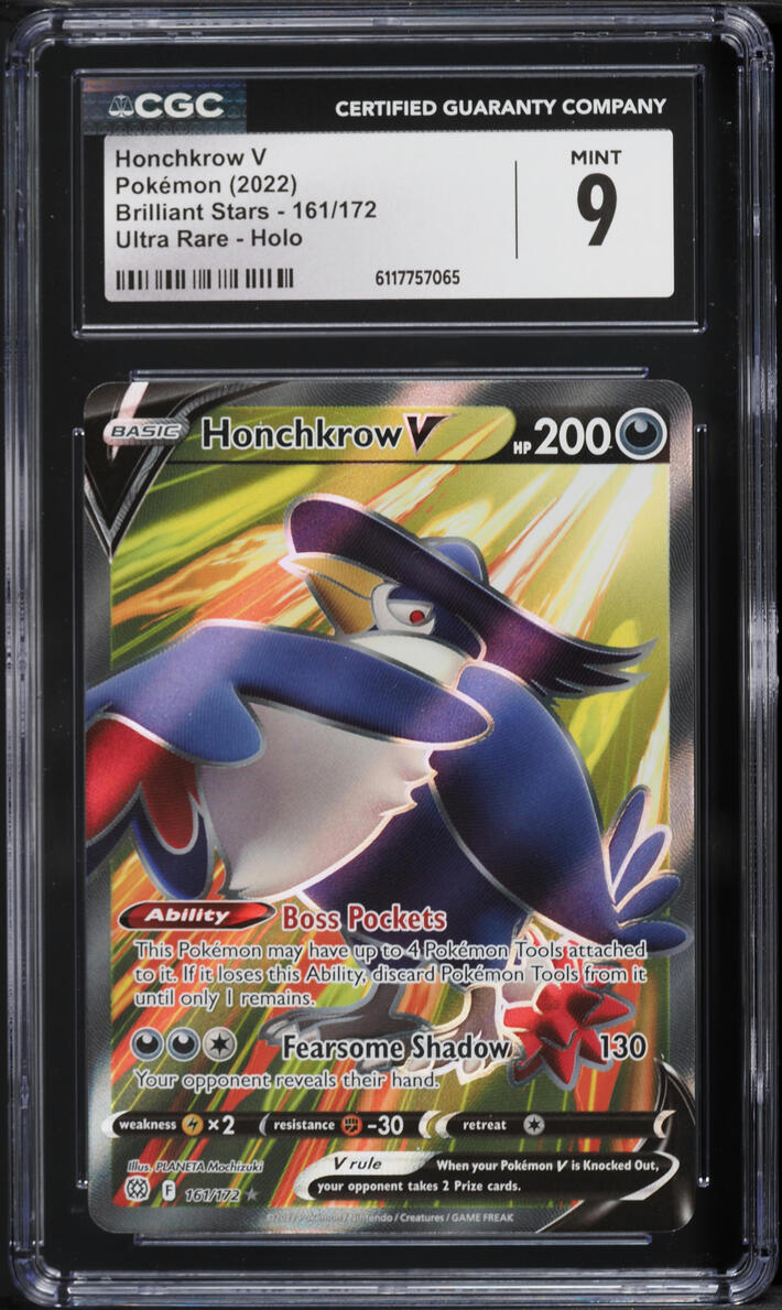 2022 Pokemon Sword & Shield Brilliant Stars Full Art Honchkrow V #161 CGC 9 MINT