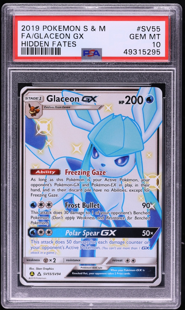 2019 Pokemon Sun & Moon Hidden Fates Full Art Glaceon GX #SV55 PSA 10 GEM MINT