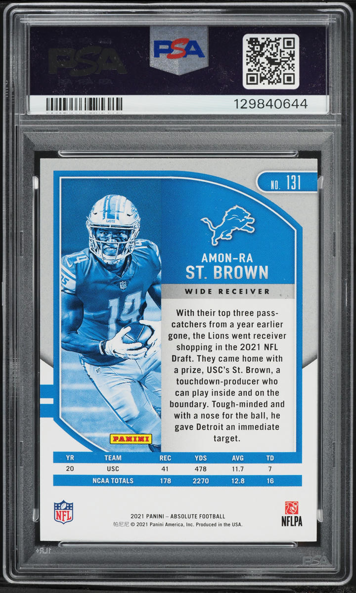 2021 Absolute Football Amon-Ra St. Brown ROOKIE #131 PSA 9 MINT