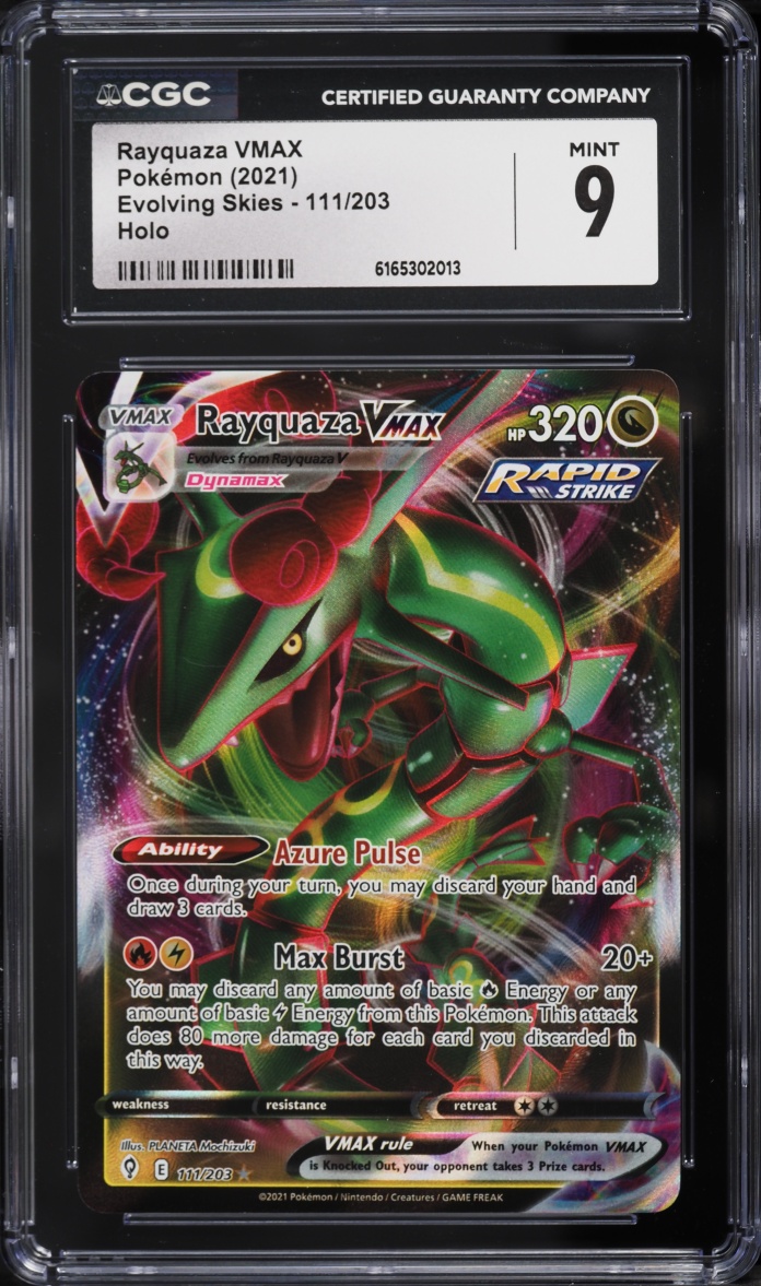 2021 Pokemon Sword & Shield Evolving Skies Alt Art Rayquaza VMAX #111 CGC 9 MINT