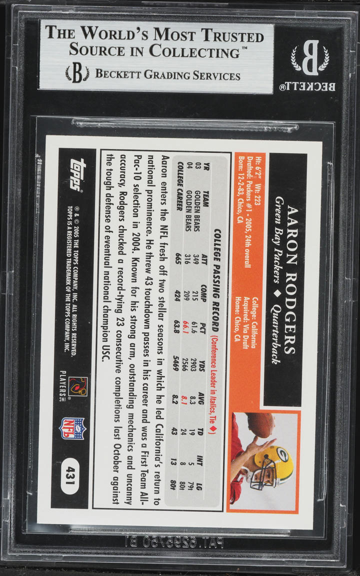 2005 Topps Football Aaron Rodgers ROOKIE #431 BGS 9 MINT