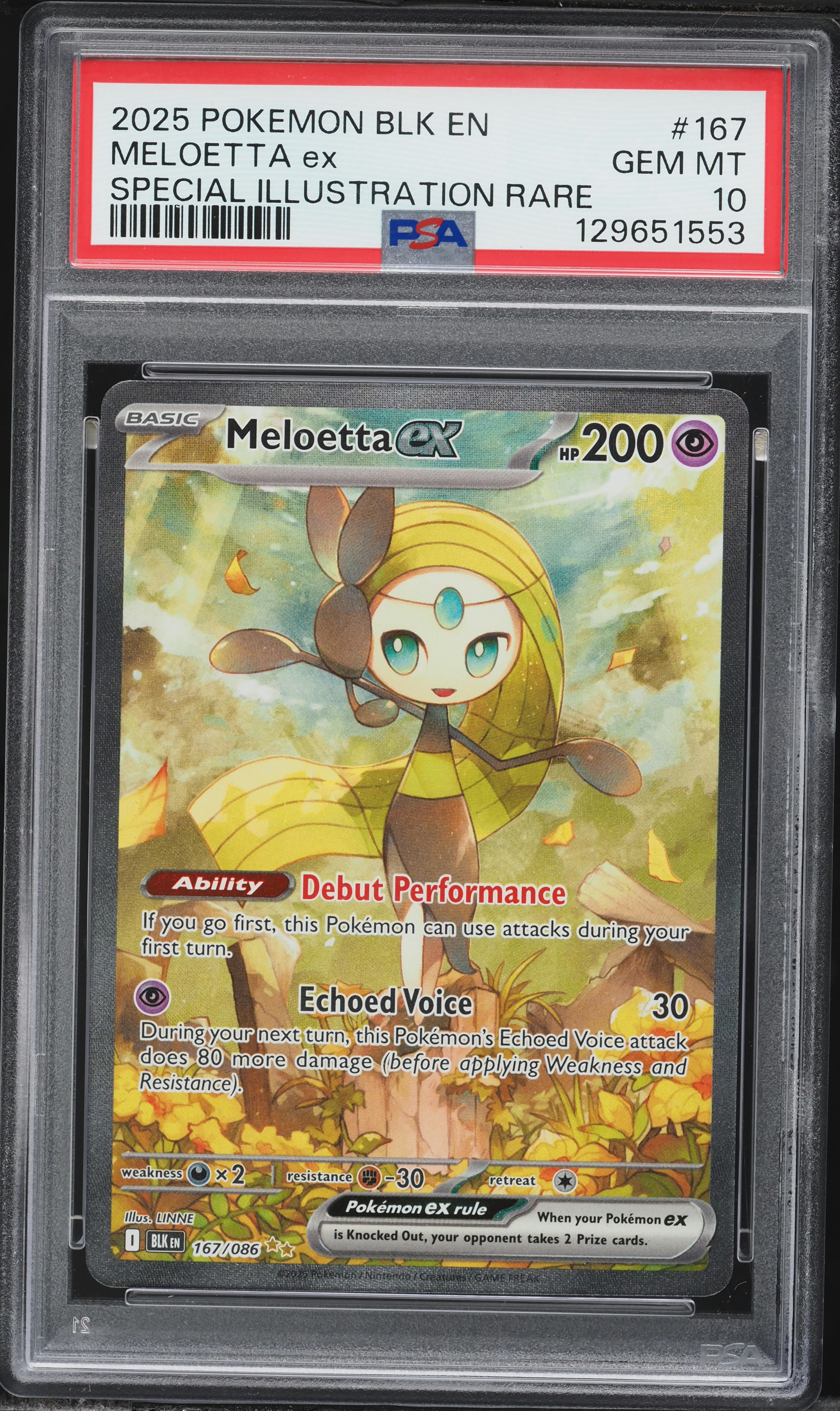 2025 Pokemon Scarlet & Violet Black Bolt SIR Meloetta ex #167 PSA 10 GEM MINT