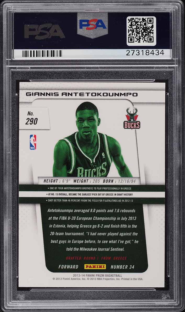 2013 Panini Prizm Giannis Antetokounmpo ROOKIE #290 PSA 10 GEM MINT