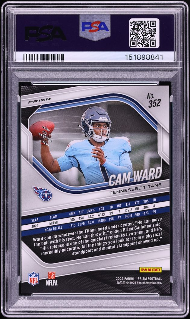 2025 Panini Prizm Black Finite Cam Ward ROOKIE 1/1 #352 PSA 10 GEM MINT