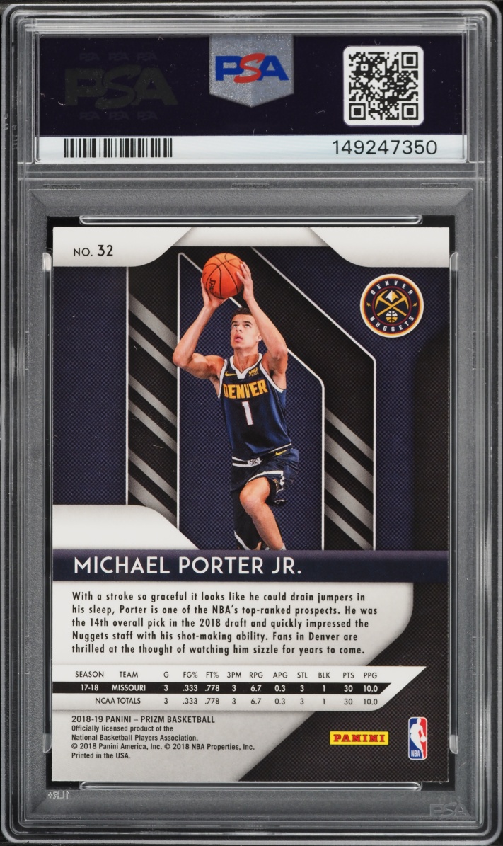 2018 Panini Prizm Michael Porter Jr. ROOKIE #32 PSA 10 GEM MINT