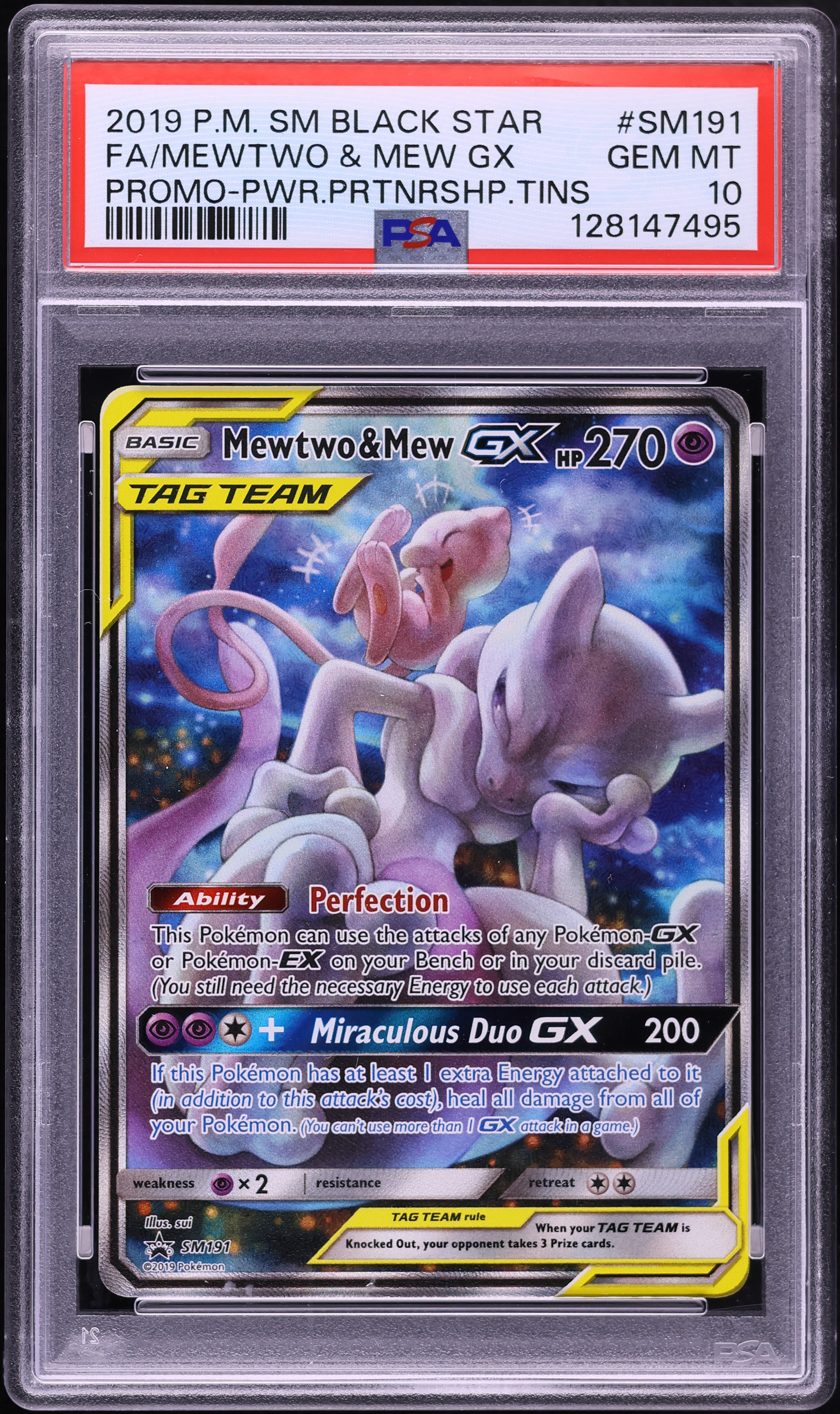 2019 Pokemon Sun & Moon Promo Power Partnership Full Art Mewtwo & Mew GX #SM191 PSA 10 GEM MINT