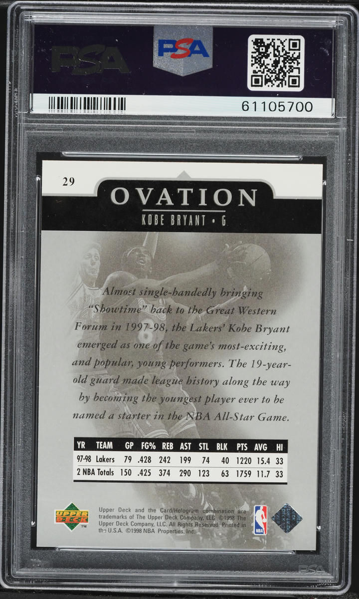 1998 Upper Deck Ovation Kobe Bryant #29 PSA 10 GEM MINT