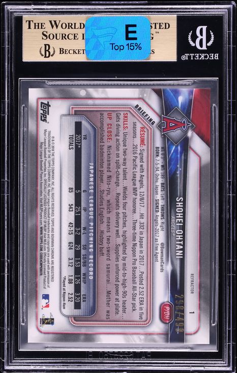 2018 Bowman Chrome Refractor Shohei Ohtani ROOKIE /499 #1 BGS 9.5 GEM MINT