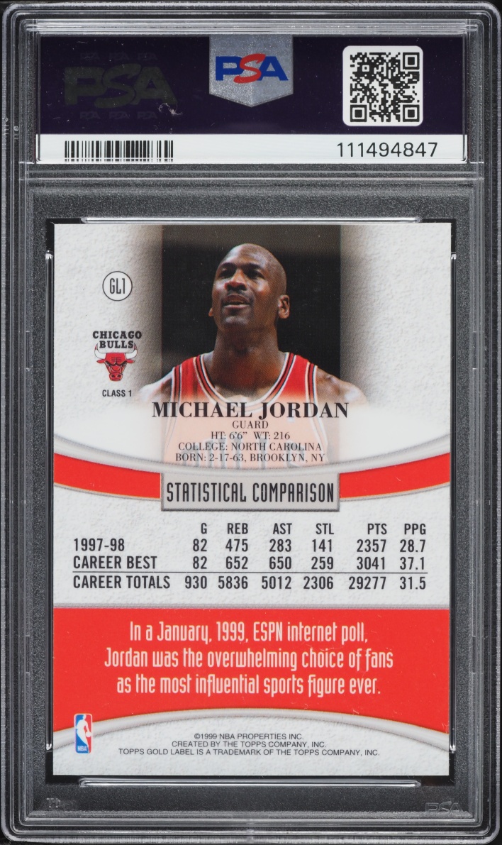 1998 Topps Gold Label Michael Jordan #GL1 PSA 9 MINT