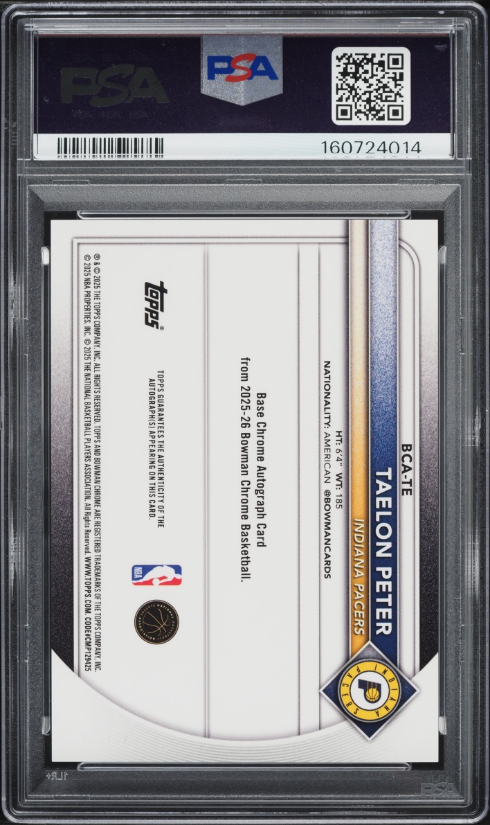 2025 Bowman Chrome Black Geometric Taelon Peter ROOKIE AUTO /10 #BCA-TE PSA 10 GEM MINT