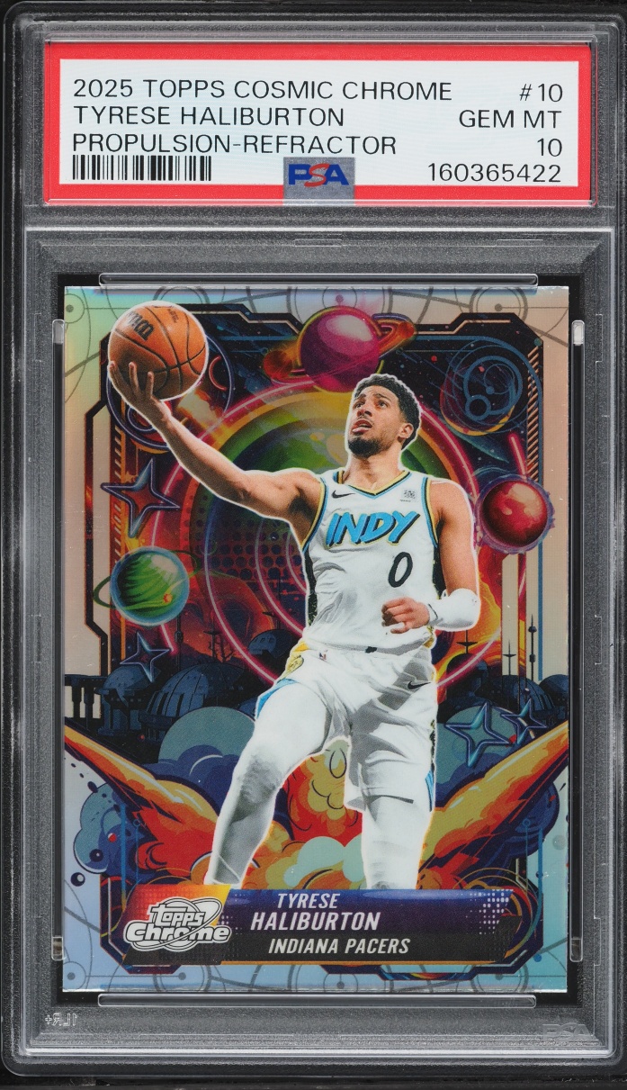 2025 Topps Chrome Cosmic Propulsion Refractor Tyrese Haliburton #10 PSA 10 GEM MINT