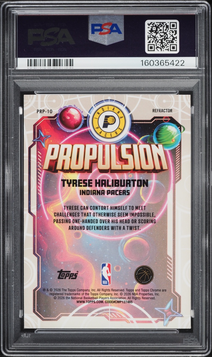2025 Topps Chrome Cosmic Propulsion Refractor Tyrese Haliburton #10 PSA 10 GEM MINT