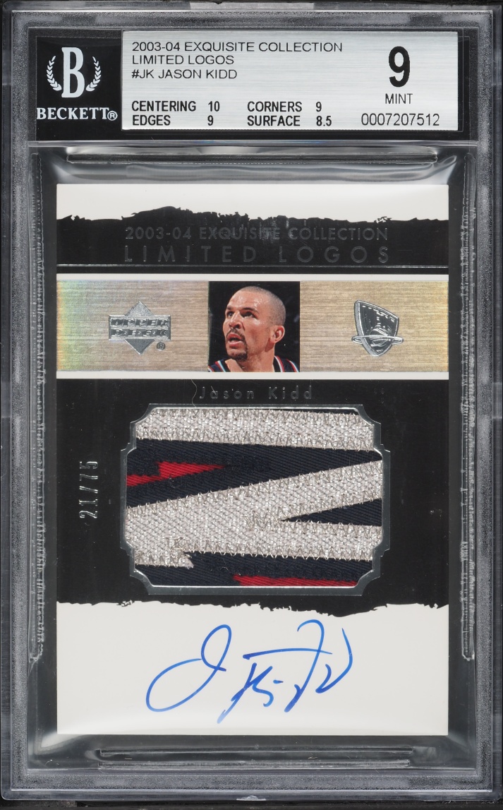 2003 Exquisite Collection Limited Logos Jason Kidd PATCH AUTO /75 #LL-JK BGS 9 MINT