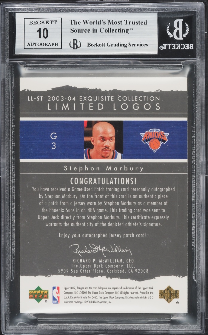 2003 Exquisite Collection Limited Logos Stephon Marbury PATCH /75 #LL-ST BGS 9 MINT