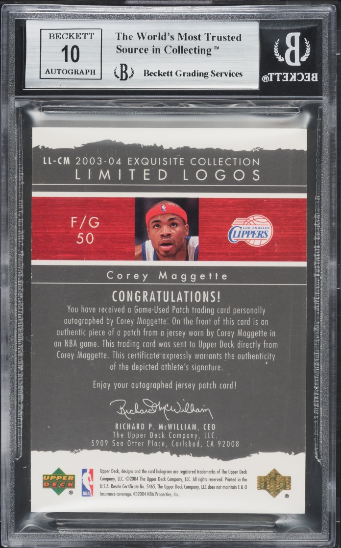 2003 Exquisite Collection Limited Logos Corey Maggette PATCH AUTO /75 #LL-CM BGS 8.5 NM-MT+