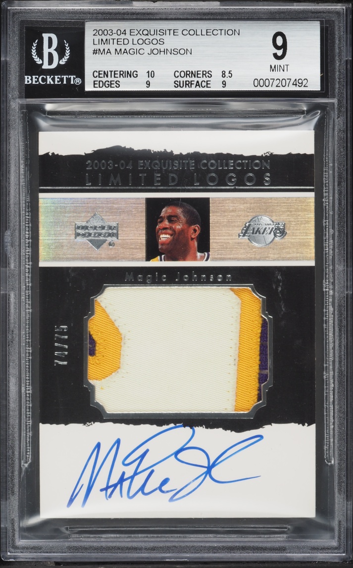 2003 Exquisite Collection Limited Logos Magic Johnson PATCH AUTO /75 #LL-MA BGS 9 MINT