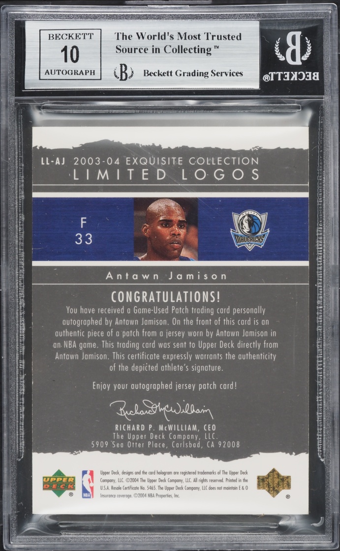 2003 Exquisite Collection Limited Logos Antawn Jamison PATCH /75 #LL-AJ BGS 8.5 NM-MT+