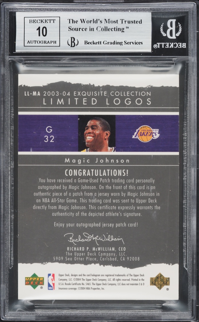 2003 Exquisite Collection Limited Logos Magic Johnson PATCH AUTO /75 #LL-MA BGS 9 MINT