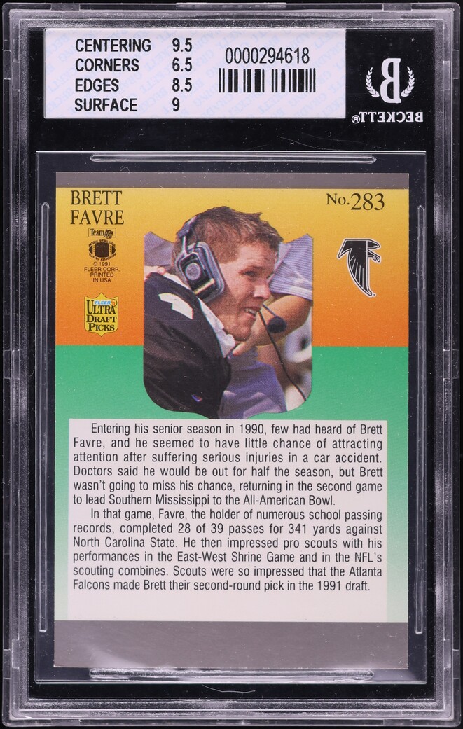 1991 Ultra Football Brett Favre ROOKIE #283 BGS 7 NRMT
