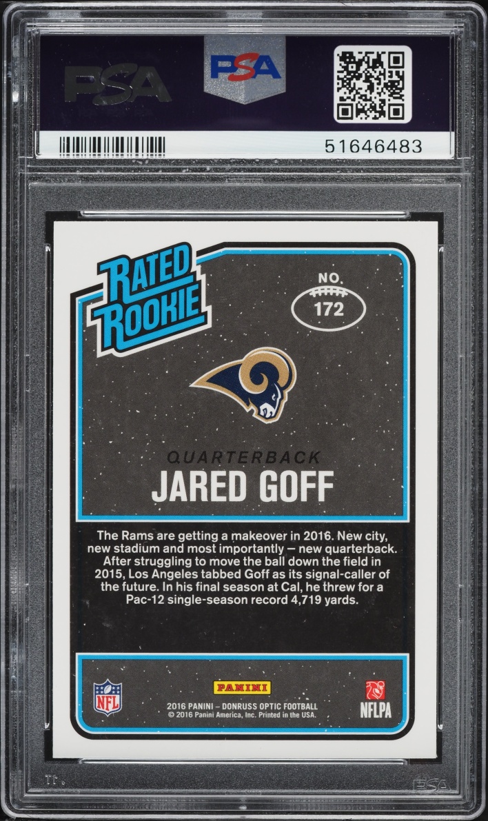 2016 Donruss Optic Jared Goff ROOKIE #172 PSA 9 MINT
