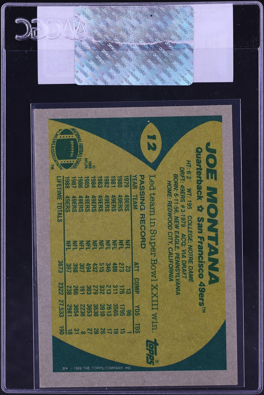 1989 Topps Football Joe Montana #12 CGC AUTH