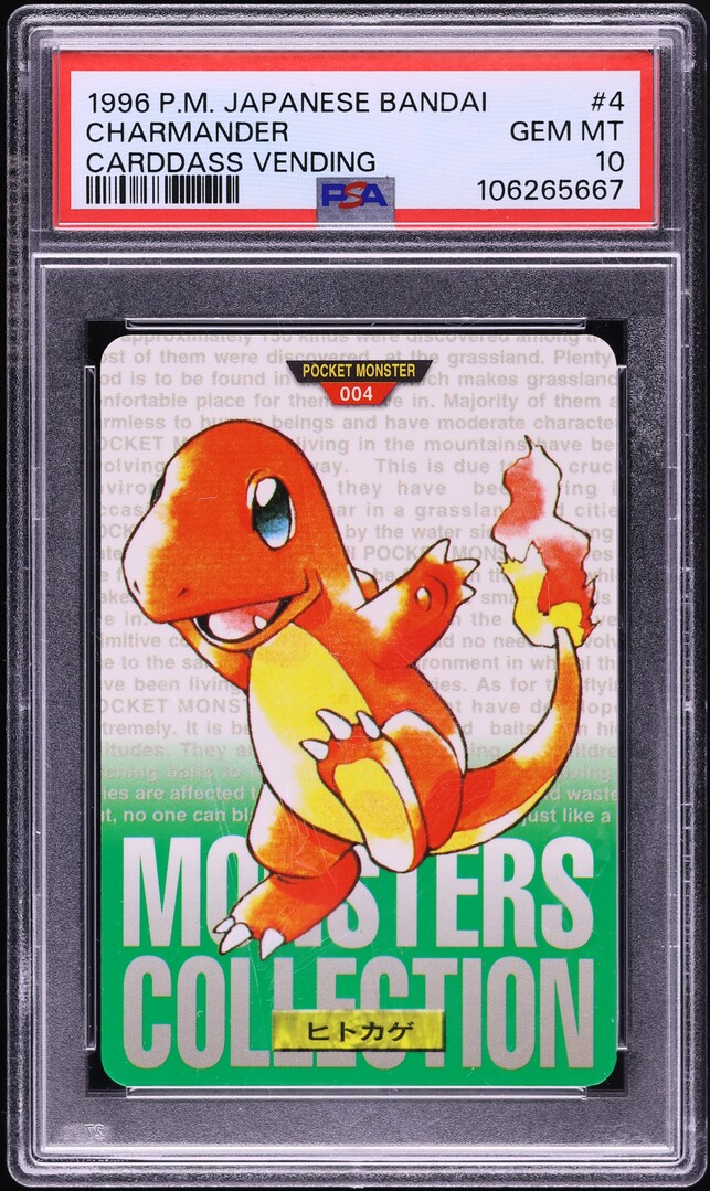 1996 Pokemon Japanese Bandai Carddass Vending Green Charmander #4 PSA 10 GEM