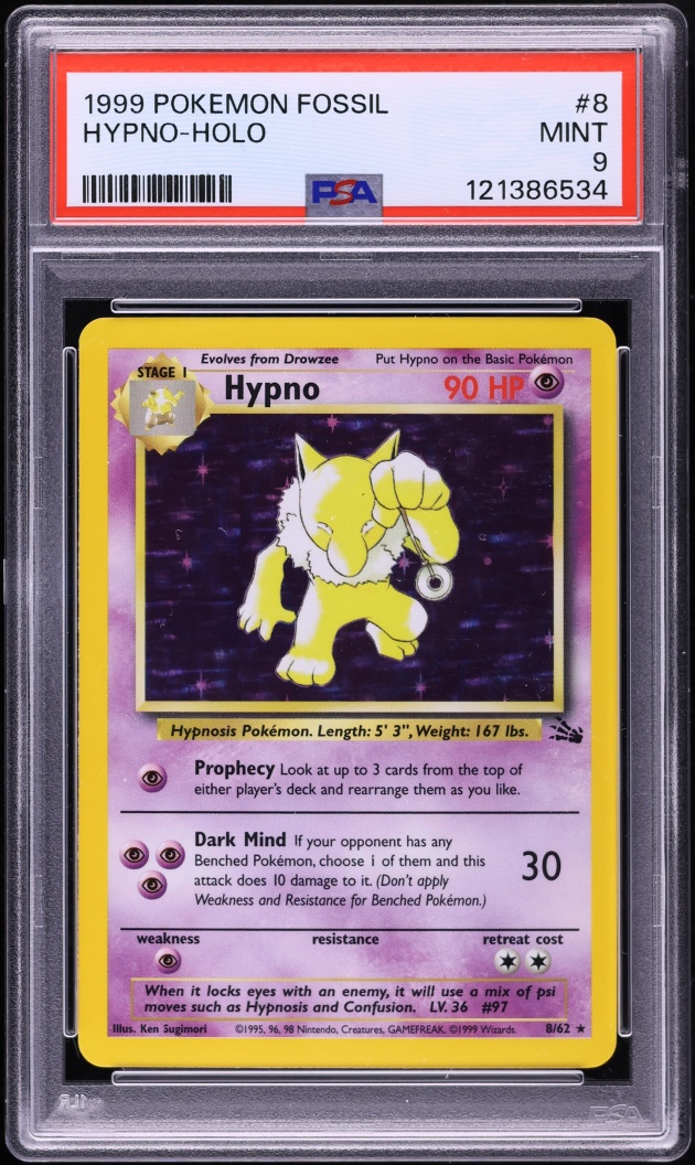 1999 Pokemon Fossil Holo Hypno #8 PSA 9 MINT