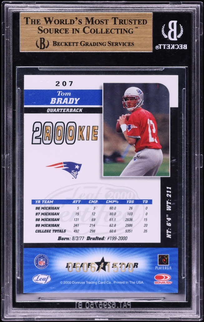 2000 Leaf Certified Tom Brady ROOKIE /1500 #207 BGS 9.5 GEM MINT