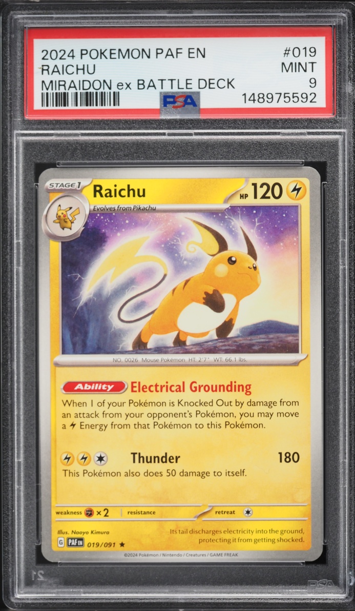 2024 Pokemon Paldean Fates Miraidon Ex Battle Deck Raichu #019 PSA 9 MINT